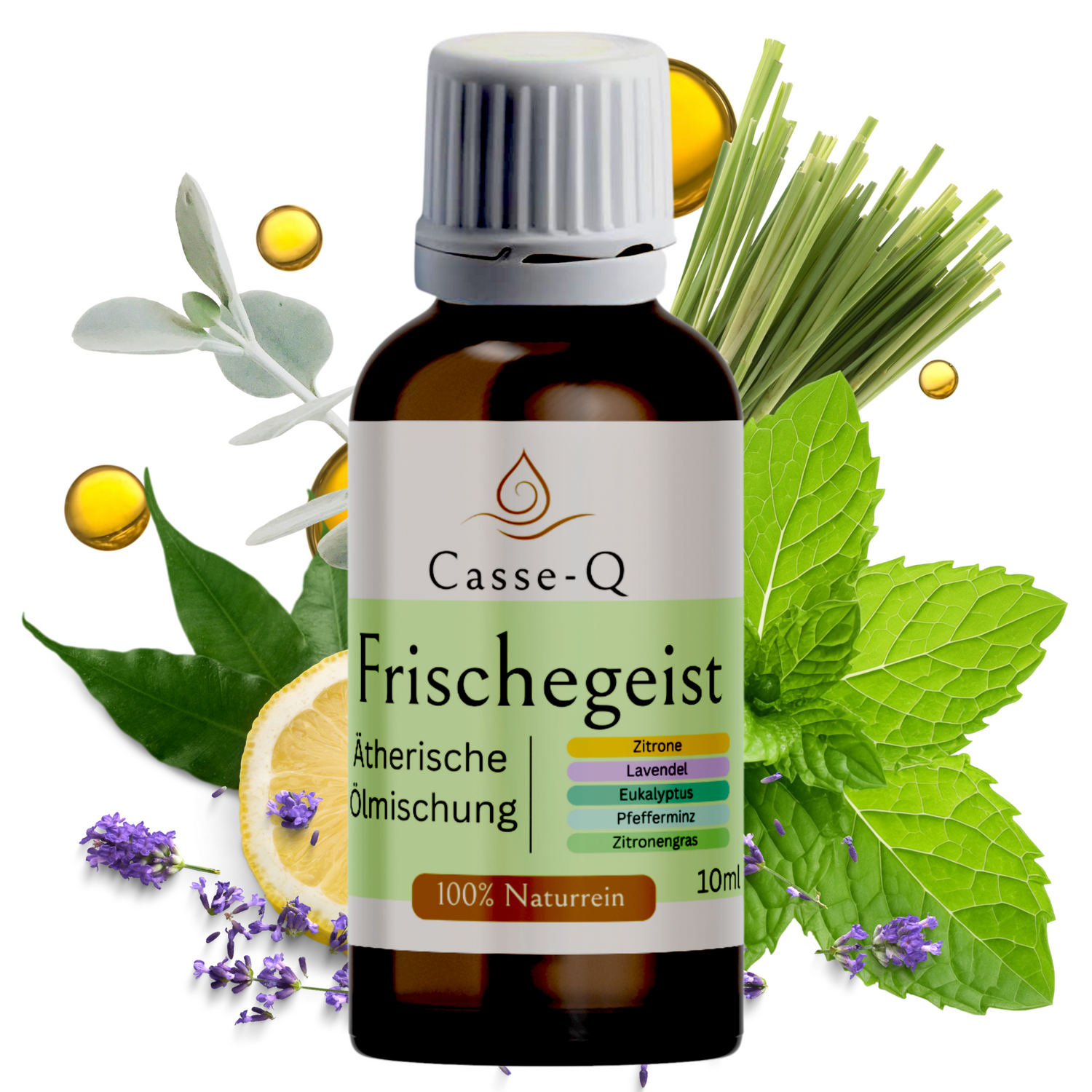Zitronen Öl, Lavendel Öl, Eukalyptus Öl, Pfefferminz Öl, Zitronengras Öl, Ätherische Öl Mischung, Frischegeist, 100 Prozent Naturrein