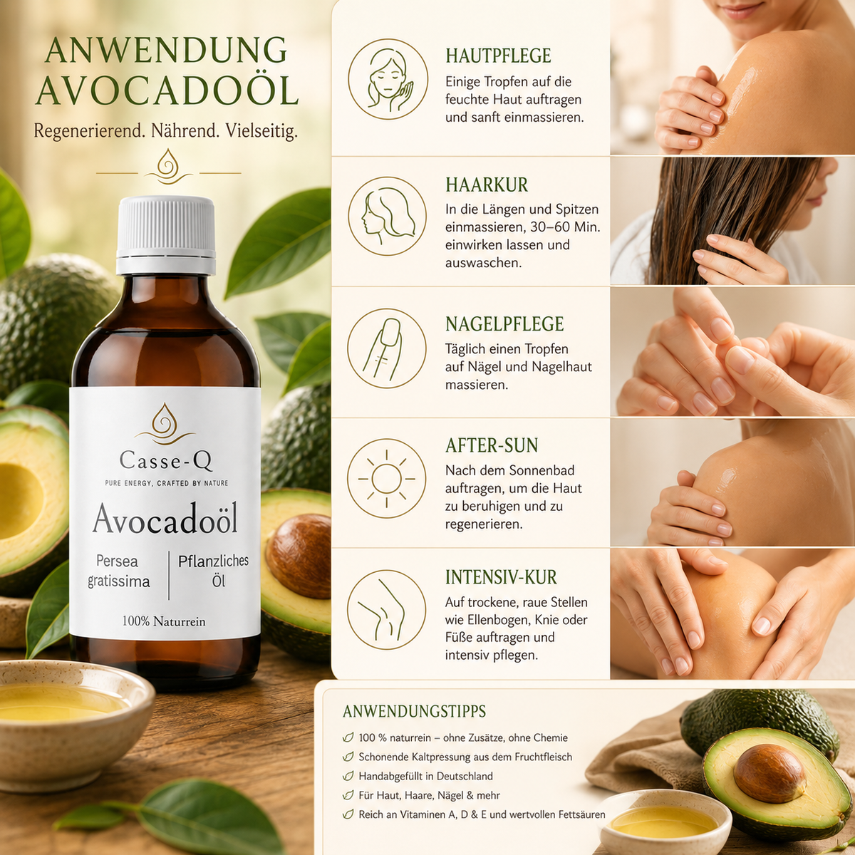 Avocadoöl von Casse-Q – Produktanwendung