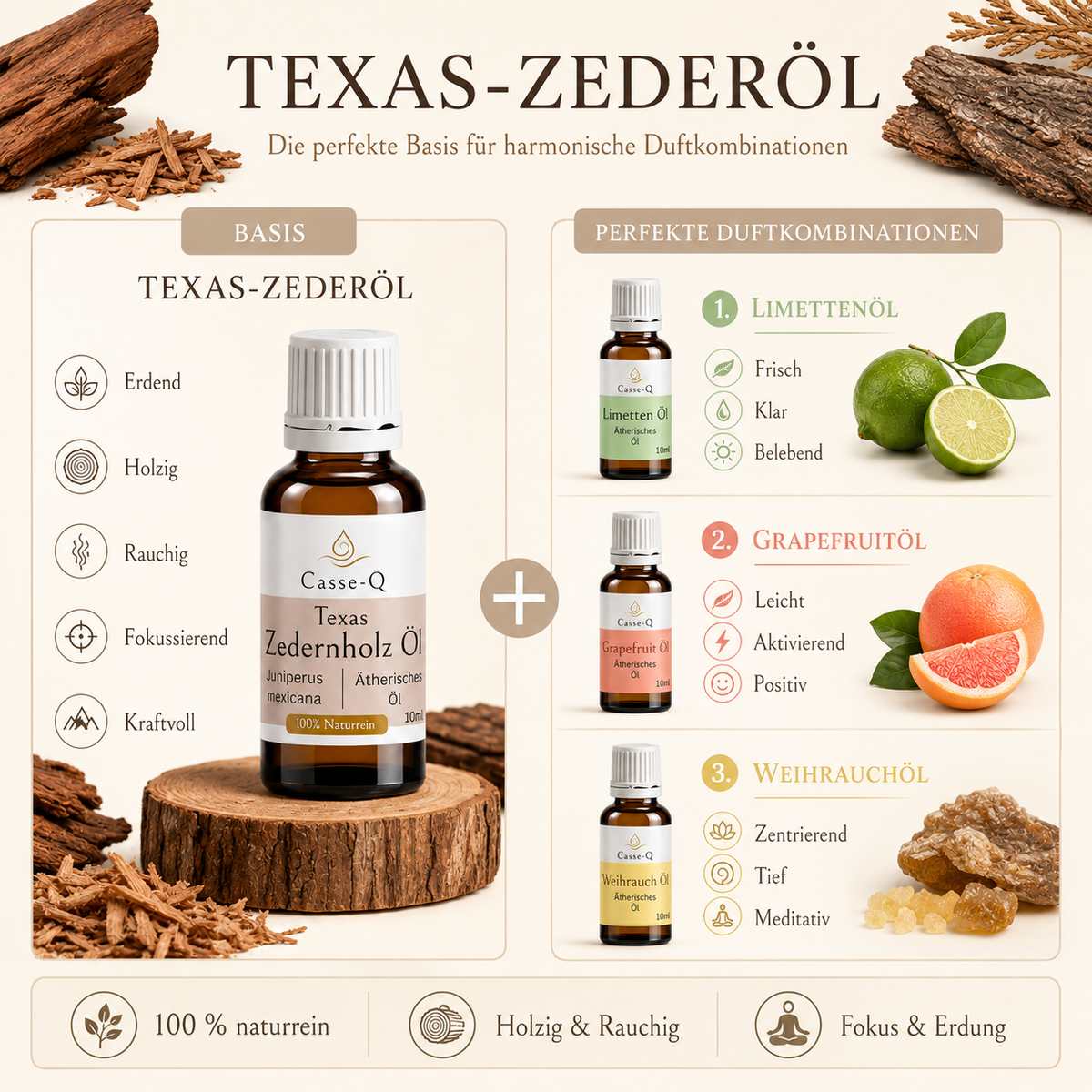 Zedernholzöl Texas von Casse-Q – passende Duftkombinationen