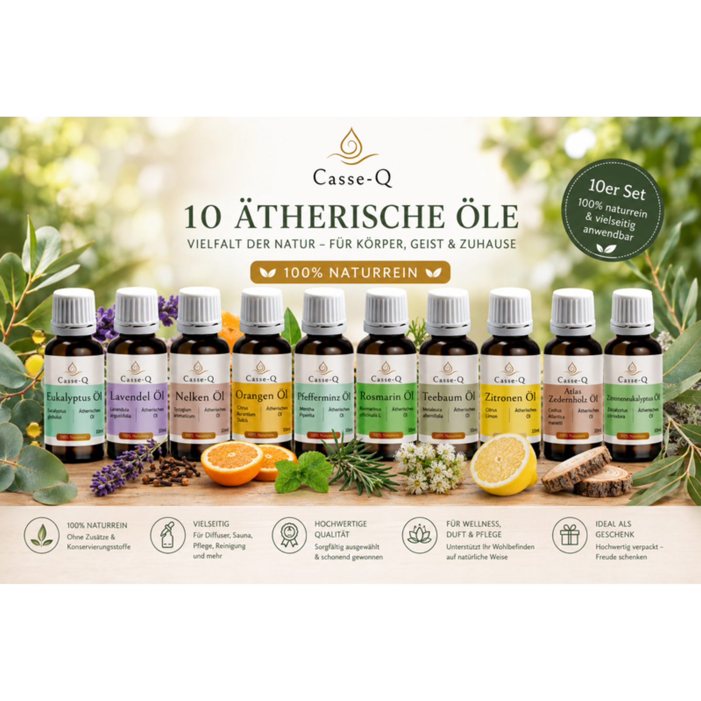 Kennenlernset mit zehn ätherischen Ölen à 10 ml von Casse-Q