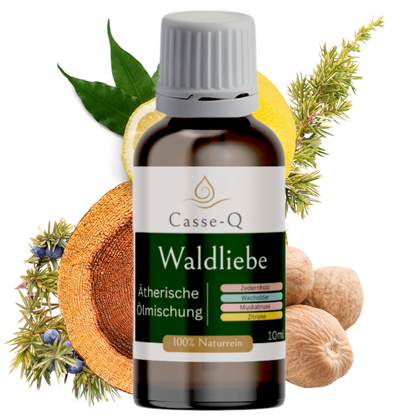 Ätherische Ölmischung Waldliebe Zedernholz Wacholder Muskatnuss Zitrone, 100 Prozent Naturrein
