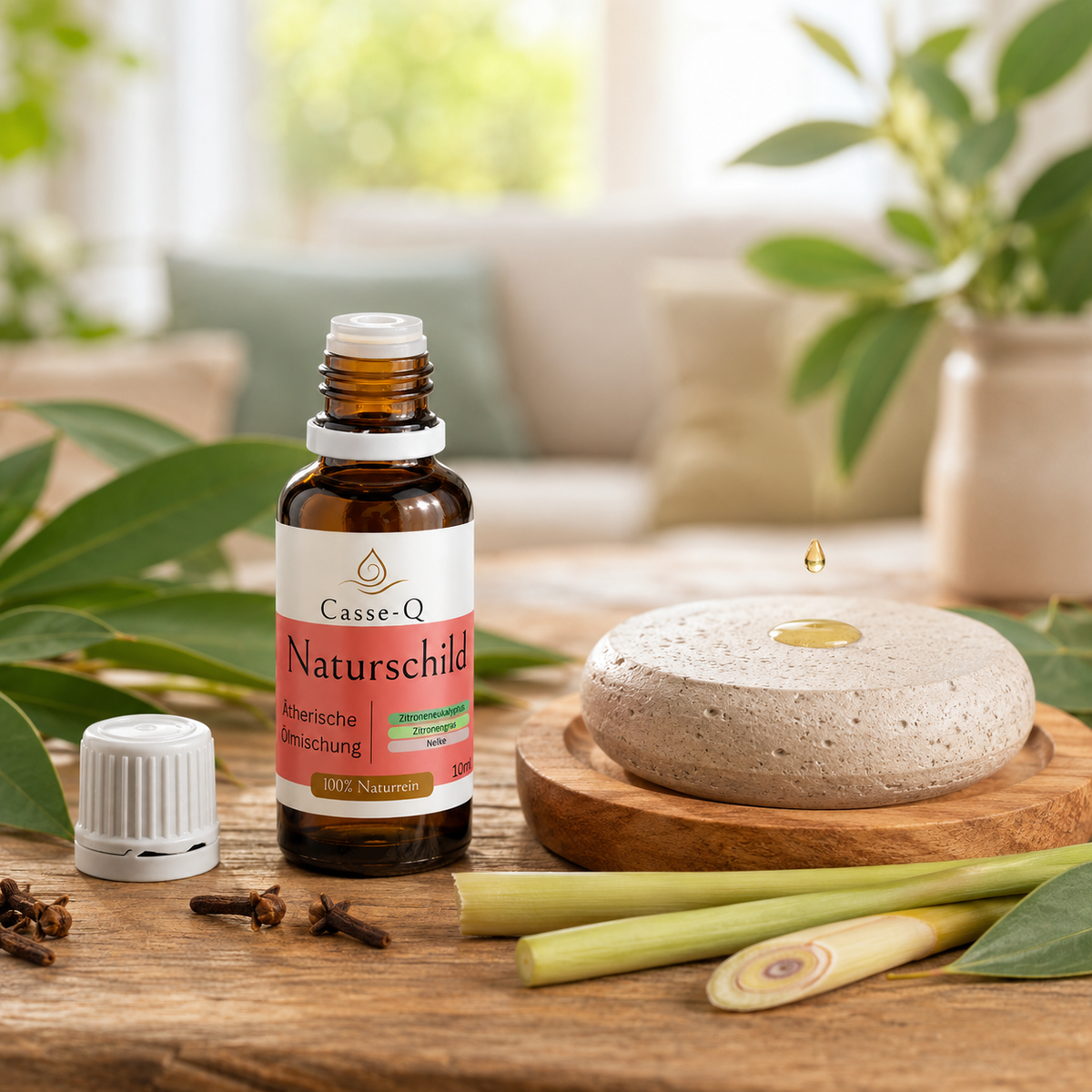 Naturschild Ölmischung von Casse-Q – stimmungsvolle Wellness-Anwendung