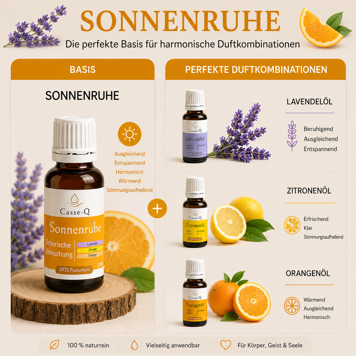 Sonnenruhe Ölmischung von Casse-Q – passende Duftkombinationen
