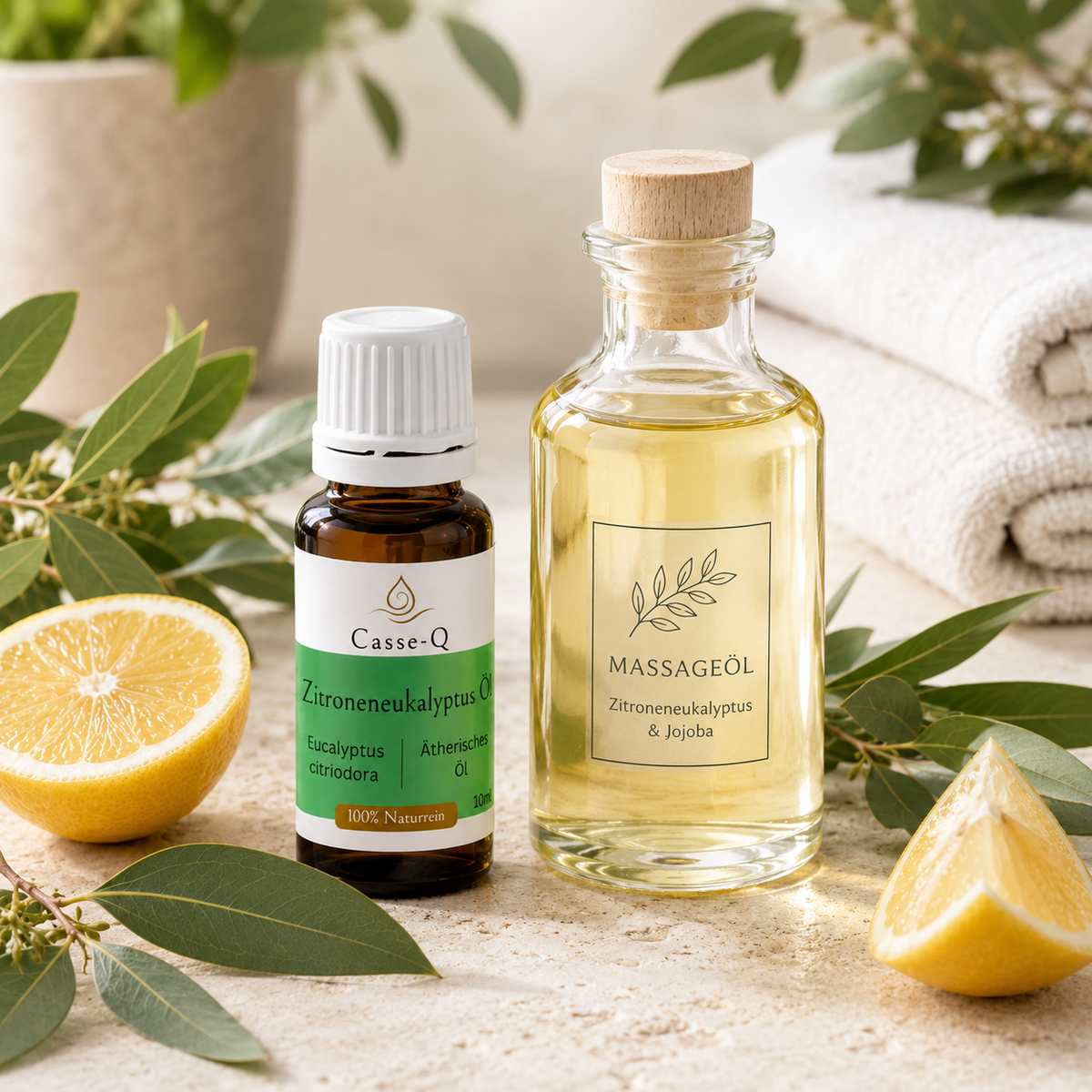 Zitroneneukalyptusöl von Casse-Q – stimmungsvolle Wellness-Anwendung